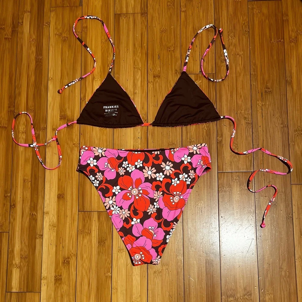 Frankie’s Bikinis Tropics Tia String Bikini Top 2XL Jenna High Waist Bottom XL